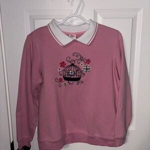 Charming Pink Embroidered Sweater with Collar